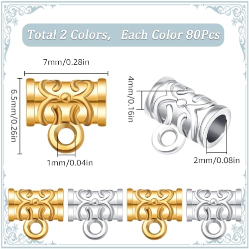 SOFPLATE 1 Box 160Pcs Connector Bail Beads Small Bail Tube Beads Bulk Alloy Textured Tibetan Style Silver Spacer Beads Charm Clasp Bead Hanger for Jewellery Making Charms Pendants Necklaces Supplies - Image 2