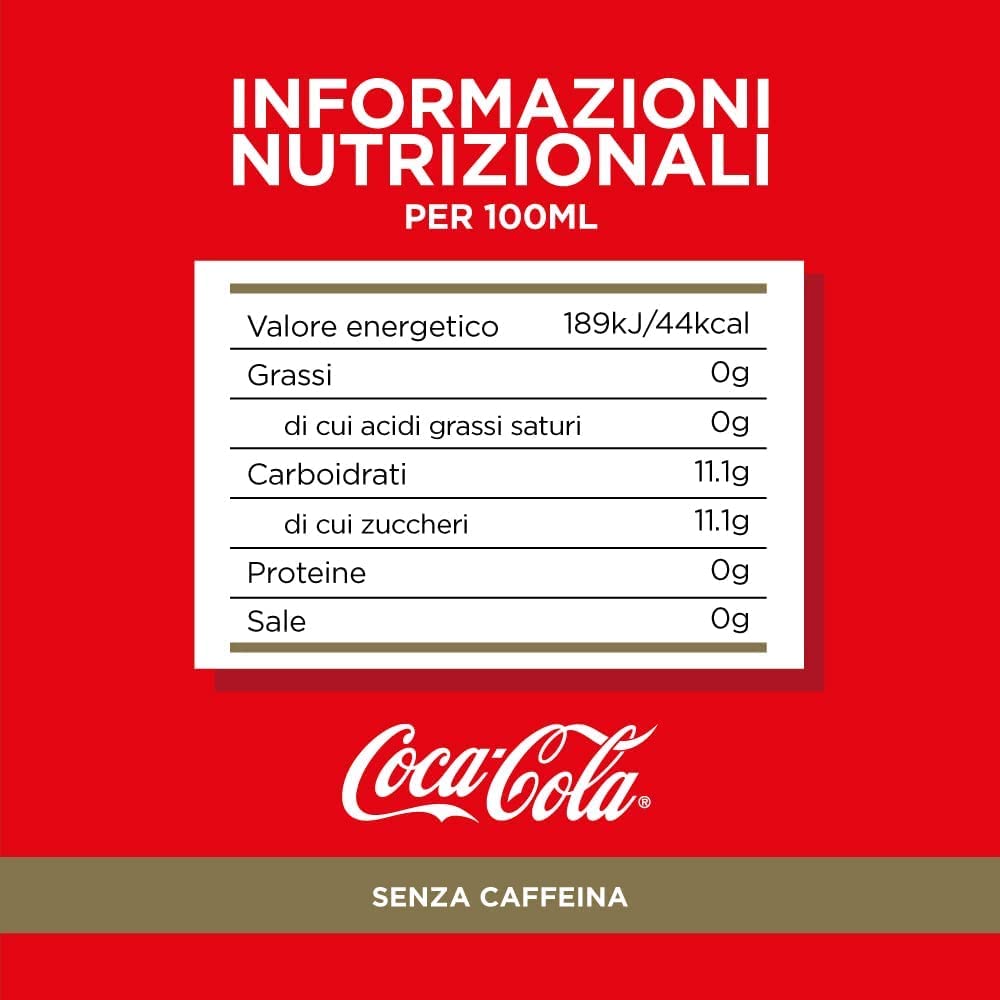 72 botes de bebidas carbonatadas de Coca Cola Senza Caffeina, 330 ml, coque sin cafeína