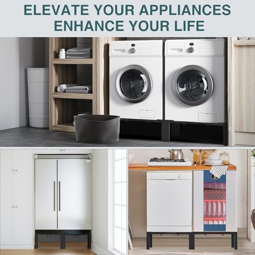 Image of Washer and Dryer Stand Adjustable All-In-One - Heavy Duty Universal Washer and Dryer Stand Fits (40.9-66.14L) x (20.47-33.07W) x (12.6H Inch) - For Front Load Washers and Dryers (Black)