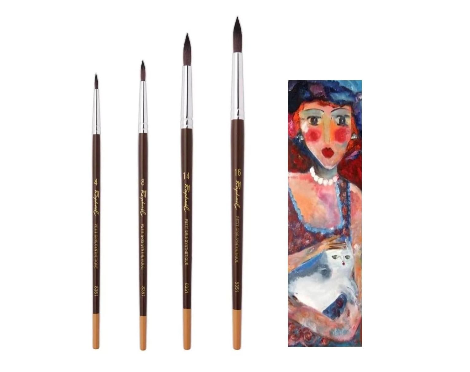 Raphael Pinceau Aquarelle Petit Gris Synthétique 8351 Set 4pcs N° 4, 8, 14, 16 + 1 Carte