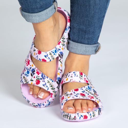 Image of GreaterGood Positively Inspired Womens Slide Sandals Lightweight Cushioned Slip On Comfortable Shower Shoes Quick Dry Durable, Beach, Pool, Travel, Walking Casual Slides Footwear