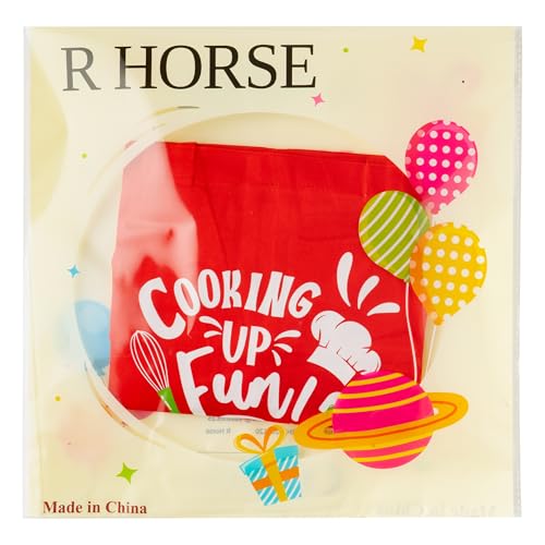 R HORSE Kid Apron and Chef Hat Set 2Pcs Adjustable Red Cooking Children Kitchen Apron, Waterproof Dress up Role Play Chef Toy Funny Cooking Baking Painting and Training Kit for Kid Birthday Party Gift - image 7