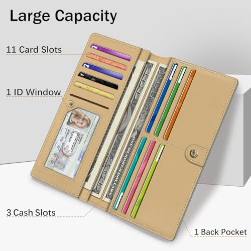 Image of Immaturus Womens Wallet, Sage Green Slim Thin RFID Blocking Card Wallets, Bifold PU Leather Credit Card Holder Organizer, Cute Cash Clutch Long Billfold with Zipper Coin Pocket Ladies Girls Gift
