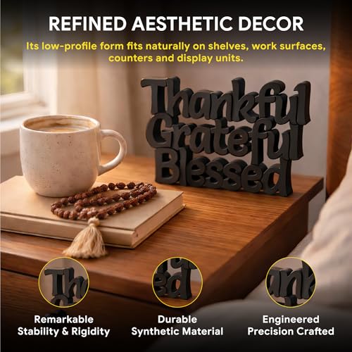 Image of Mad Masters Thankful Grateful Blessed Inspirational Desk Decor - Aesthetic Table, Shelf & Wall Showpiece for Home Office, Business. Vastu Friendly Gifting, Matte Black (20.3 x 12.5 x 2.5 cm)
