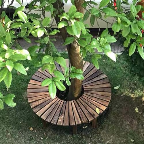 Asiento de patio al aire libre de madera sólida del banco del árbol circular semicircular con la silla curvada de los muebles del jardín de la base hexagonal del todo el clima para el patio y el céspe