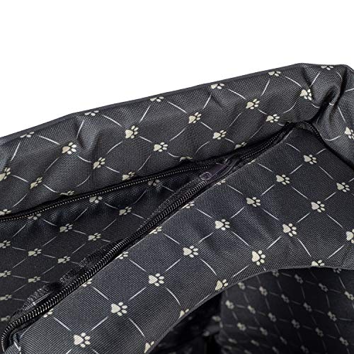 Elegant Hundehöhle, Hundehütte | Größe XL: 44 x 55 x 43 cm | Farbe: Schwarz - Muster: Pfoten | Hundehaus für mittlere und Große Hunde | Katzenhaus, Katzenhöhle