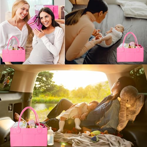 Image of Baby Diaper Caddy is a versatile baby basket designed for nursery storage, car organization, and as a thoughtful gift for baby showers. Perfect for storing diapers and baby wipes. (Pink)