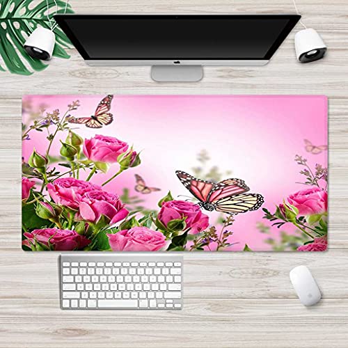 Tapis de souris gamer XXL 900x400 mm paysage fleurs et papillons