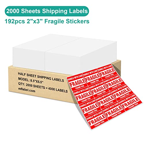 Mflabel Half Sheet Labels With Self Adhesive, 8.5 X 11 Inches Packaging Labels, Address Labels, Shipping Labels For Laser & Inkjet Printers, 4000 Count(2000 Sheets) #TOP2