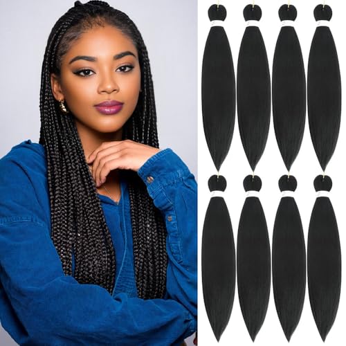 Braiding Hair Pre Stretched 20 Inch 8 Packs Pre Stretched Braiding Hair For Braiding For Box Braids Hot Water Setting Soft Yaki Texture Easy To Twist(20Inch,1B)