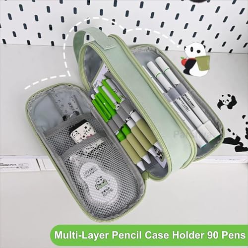 Image of Two Layer Six Slot Premium Canvas Pencil Pouch for School Girls and Boys, Cute Aesthetic Stationery Items Kit Case, Large Capacity Stationary Pencil Box for Kids Gifts