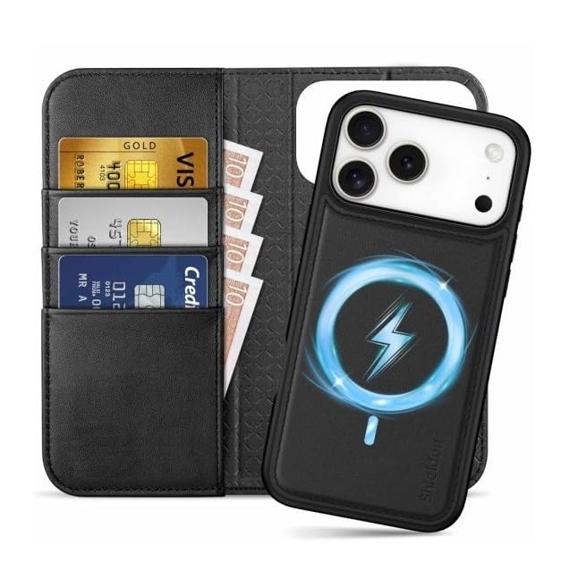 Image of WHITBULL Flip Case Detachable Leather Wallet Cover Removable 2 in 1 Smart Case for iPhone 17 Pro Max (Black)