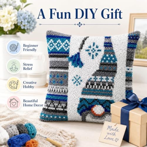 Image of clubevy DIY Latch Hook Kits Pillow Case Embroidery Carpet Set Needlework Pillow Cover Sofa Cushion Cover Craft Kits 17x17 inch (4156Christmas)
