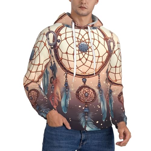 Men's Fleece Pullover Hoodie Long Sleeve Hooded Native American Dream Catcher Sweatshirt Casual Shirts With Pockets