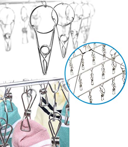 Image of DUOFIRE Stainless Steel Folding Clothes Drying Racks | Laundry Drip Hanger for Drying Clothes, Towels, Underwear, Lingerie, Socks (66-Clip)