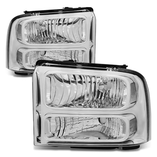 Auto Dynasty [Halogen Model Headlights Assembly Compatible with Ford F250 F350 F450 F550 Super Duty 2005 2006 2007, Driver and Passenger Side, Chrome Housing Clear Lens