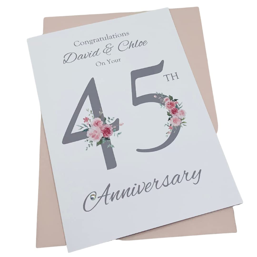 45th Wedding Anniversary Card - Sapphire 45 Year Forty Fifth Greeting Card, Personalised Gift for Wife, Husband, Parents, Couple Friends - Various Designs (Floral Number) โ image 1