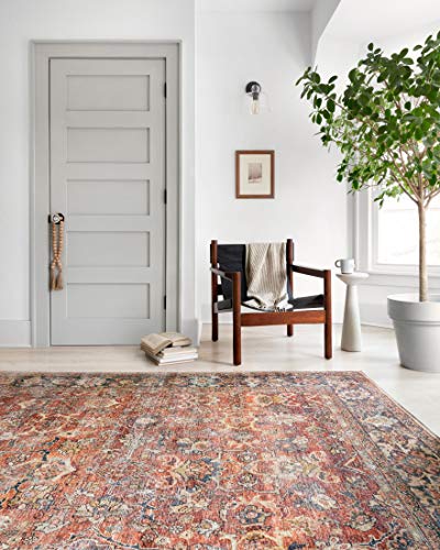 Loloi Layla Collection LAY-02 Spice/Marine 3'-6" x 5'-6" .13" Thick Accent Rug, Soft, Durable, Vintage Inspired, Distressed, Low Pile, Non-Shedding, Easy Clean, Printed, Living Room Rug