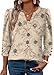 3/4 Length Sleeve Womens Tops for Teachers Boho Tops Blouses Dressy Casual Early Fall Fashion Must Haves 2025 Summer Outfits Women's Clothing Trendy Fall Clothes Outfits Beige Floral L