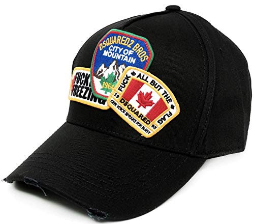 DSQUARED2 Fuckin* Freezing Mountain Multi Patch Logo Embroidered Iconic Baseball Cap Kappe Basebalkappe Hat Hut