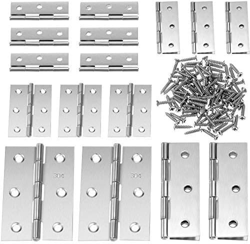 Boao 16 Pieces Stainless Steel Folding Butt Hinges Home Furniture Hardware Door Hinge with 96 Pieces Stainless Steel Screws (2 Inch and 3 Inch, Silver)