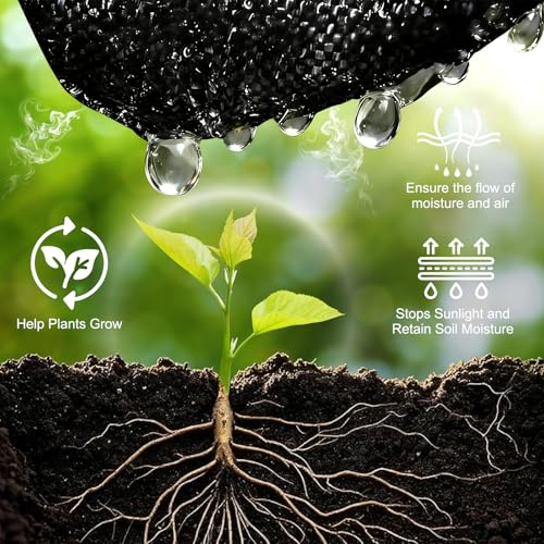 Ocean ice 3FT x 50FT Weed Barrier Fabric Heavy Duty, 3.2oz Landscape Fabric with 20 U-Shaped Stakes of Garden Fabric Weed Barrier, Ground Cover for Gardening, Farming Landscaping Fabric - Thumbnail 3