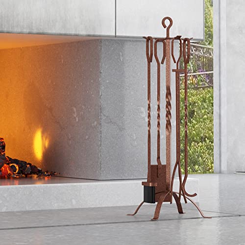 Fire Beauty 5 Pieces Fireplace Tools Sets Fireplace Accessories Tools Holder with Handles Tools for Indoor Fireplace Decor Outdoor Fire Pit Modern Tool(Antique Bronze) - Thumbnail 3