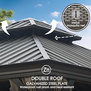 Kozyard alexander 12 x 20 hardtop gazebo aluminum metal gazebo with galvanized steel double roof canopy curtain and netting permanent gazebo pavilion for patio backyard deck lawn brown  urban country home decor