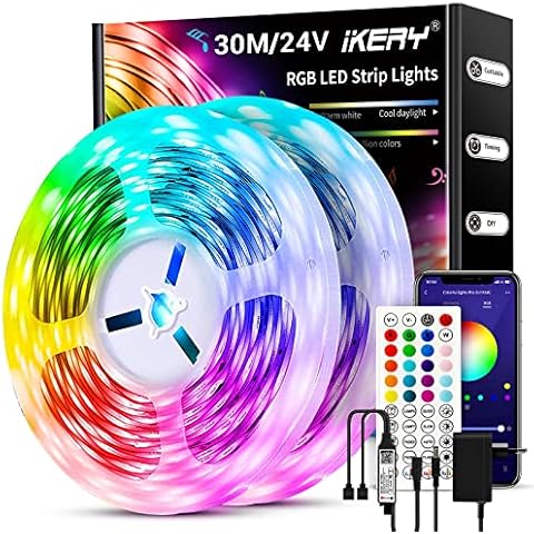 IKERY Led Strip 30M 24V 5050 RGB 16 Mio. Farben Led Streifen Farbwechsel dimmbar Sync Cover