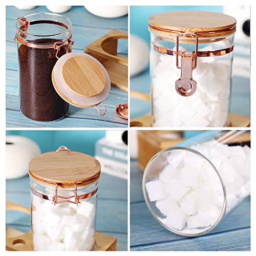 Set Of 2 Glass Coffee Container With Shelf And Spoon, Coffee Sugar Container Set With Bamboo Lids, Airtight Locking Clamp, Class Coffee Canister Holder For Ground Coffee (Rose Gold) #TOP2