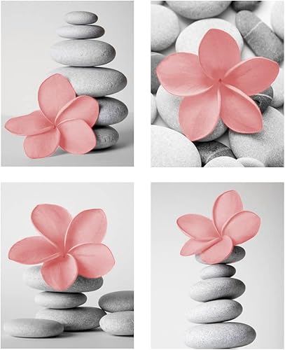 Miniatura 10 de Genius Decor - Decoración para el hogar, spa, baño, cuadros pequeños, arte de pared, piedra zen y flor en naranja quemado para decoración de pared,