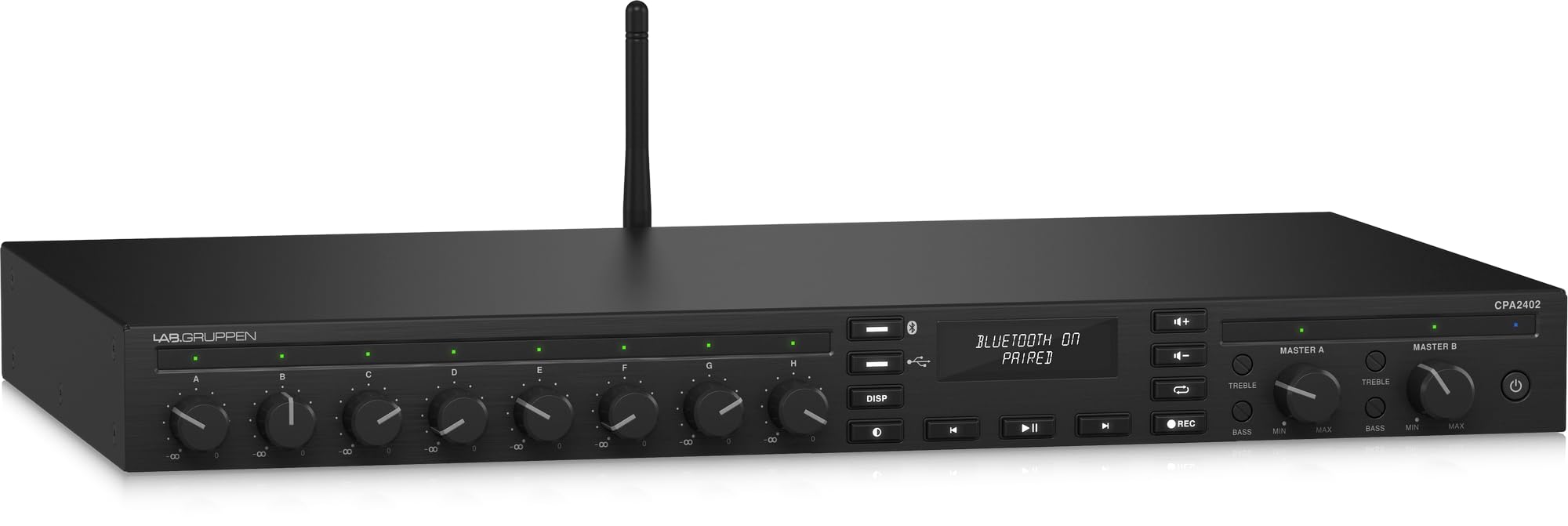 Lab Gruppen - Amplificador de mezcla comercial (2 x 240 W, con 8 entradas, transmisión Bluetooth, reproductor multimedia USB