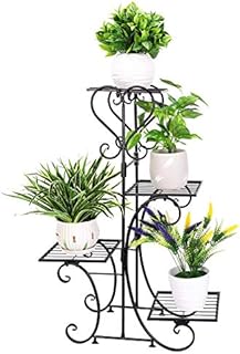 Flower Holder Racks, Metal Flower Display Stand Outdoor Garden Plant Holder with 4 Tier Shelves for Indoor Black