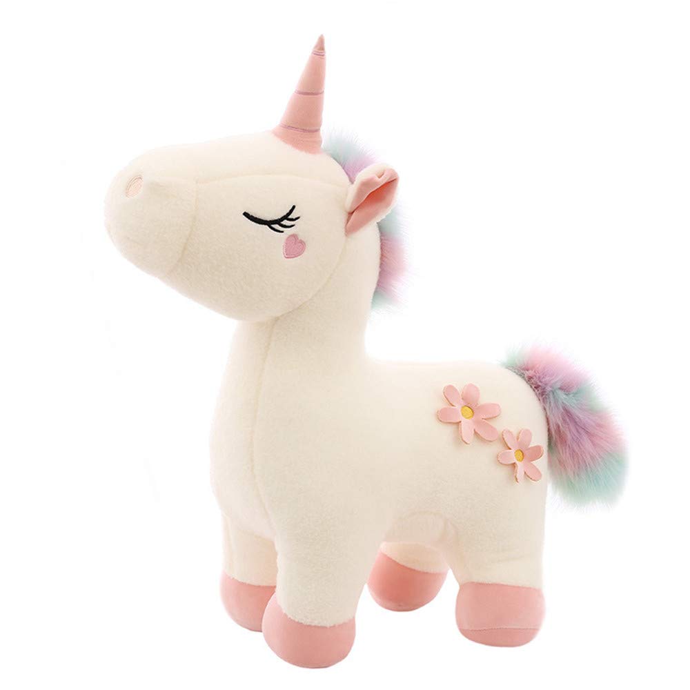 Kuscheliges Plüsch Einhorn mit bunter Mähne Stofftier Plüschtier Kuscheltier für Mädchen (Weiß,70cm)