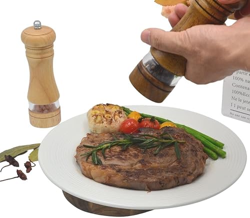 Miniatura 5 de Juego clásico de molinillo de sal y pimienta, molinos de sal y pimienta recargables, molinillo de sal de madera de roble Maual, molinillo de