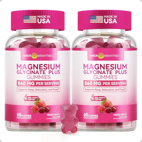 Image of Magnesium Glycinate Plus Gummies 860mg, Sugar-Free, Non-GMO, Gluten-Free, Magnesium Gummies for Adults & Kids, Sleep, Relaxation & Focus, Magnesium Supplement for Women, Mixed Berry Flavor, 120 Count