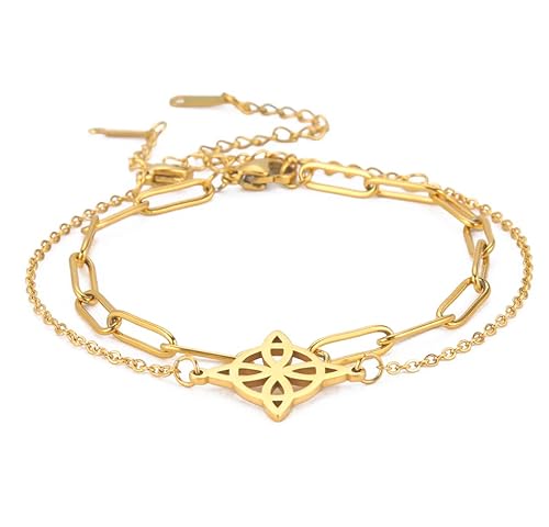 Doble nudo celta círculos concéntricos pulsera flor nudo bruja amuleto paganismo hueco doble agujero joyería de acero inoxidable regalo mujeres, Sin gemas Cover