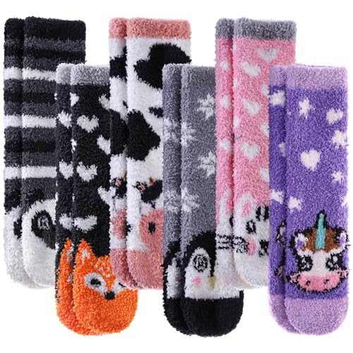 Image of LINEMIN Womens Fuzzy Socks Cozy Fluffy Winter Warm Slipper Socks Microfiber Soft Home Sleeping Socks