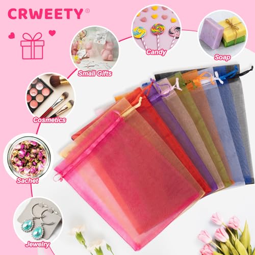 Image of Crweety 50 Pack 4x6 Inch Assorted Color Organza Bags, Vibrant Mix of 10 Colors Mesh Gift Bags for Wedding Favors, Birthday Party Favor, Goodie Treat Bag, Candy Jewelry Sachet Packaging & Graduation