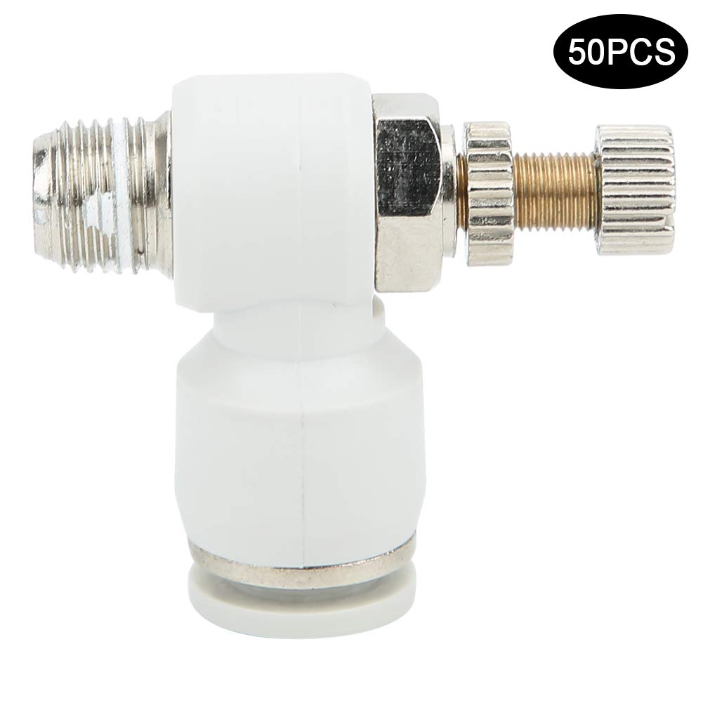 50 unidades de válvula de control del flujo de aire, válvula de aceleración neumática con conector rápido SL8-01, cuerpo de latón niquelado, conexión de un solo toque para cilindro