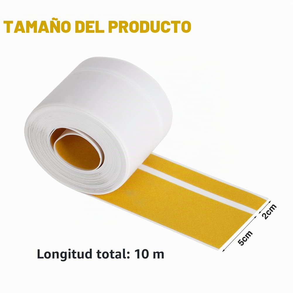 Junta de baño blanca 50 x 20 mm 10 m cinta selladora PVC autoadhesiva | Junta de plan de trabajo cocina, Zócalo flexible autoadhesivo para bañera, Antimoho, Calafateo
