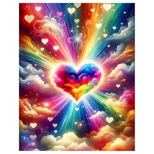 Diamond Painting,Peinture Diamant Adulte DIY Coeurs Arc-en-ciel Peinture Broderie Diamant