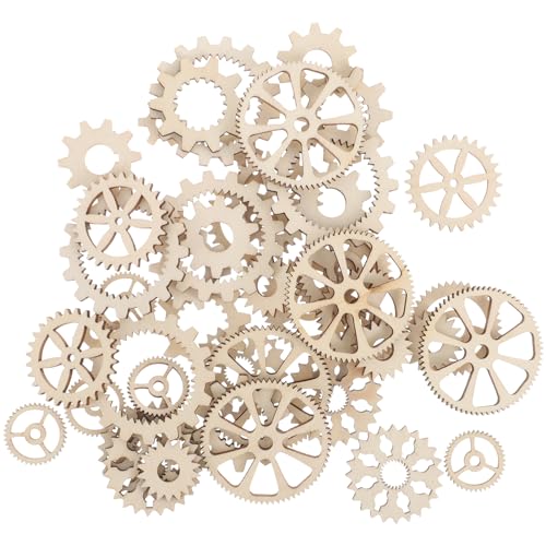 Healifty 50 Pcs Rustique en Bois Tranches Disques Engrenage Forme en Bois Découpes pour Embellissements Bricolage Artisanat Scrapbooking Peinture Dessin Artisanat