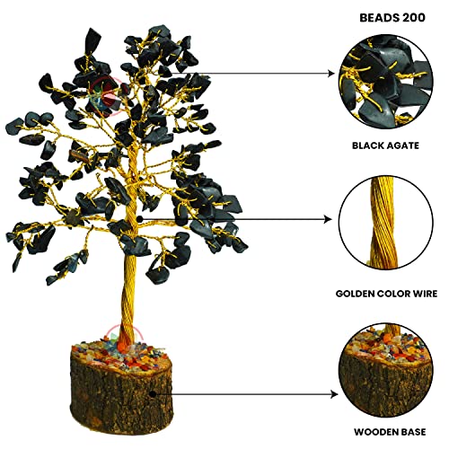 Image of REMEDYWALA Charged Energized Black Agate Crystal Tree for Reiki Healing,Tree Showpiece for Good Luck Home Decor, Black Agate Tree 200 Beads