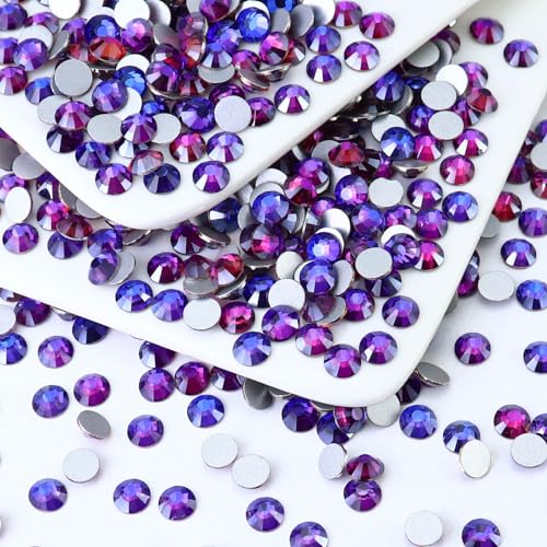 Image of 1440PCS SS6 Crystal Glass Flatback Rhinestones, Round Flat Back Crystal Gems for Nail Art and Craft Clothes, Glue Fix Diamond Stones Purple Velvet (1.9-2.0mm)