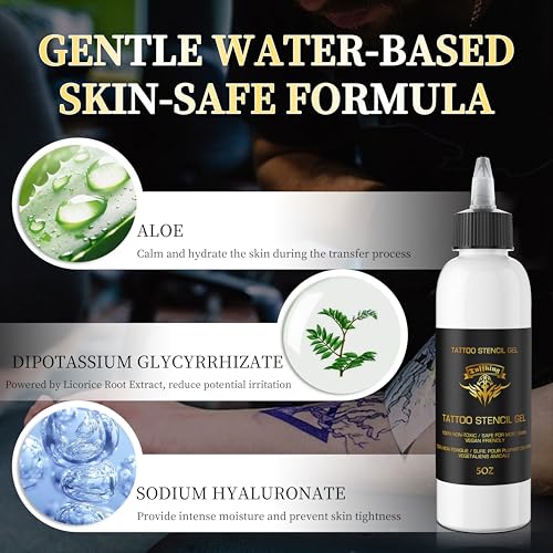 Tattoo Stencil Transfer Gel, 2PCS 5oz/Bottle Professional Tattoo Application Solution for Machine Stencils Paper, Stencil Stuff for Beginners Artists Tattooing Supplies, Clear & Long-Lasting (white) — view 3