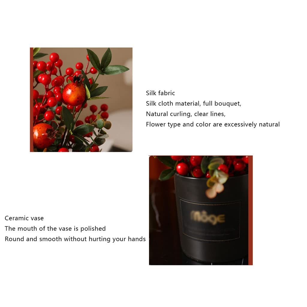 Arte Floral Pomegranate Flor Artificial con jarrón de cerámica for la decoración del hogar Flowers Set jardín Decoración Navidad Suministros Accesorios De Fotos