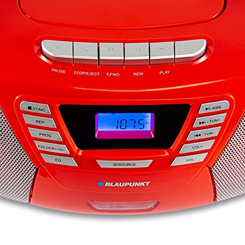 BLAUPUNKT B 120, Bluetooth cd-speler - draagbare cassetterecorder & kinderen cd-speler met Bluetooth-functie, PLL FM-radio, AUX & USB-aansluiting, met handvat, kleur: rood - Image 5