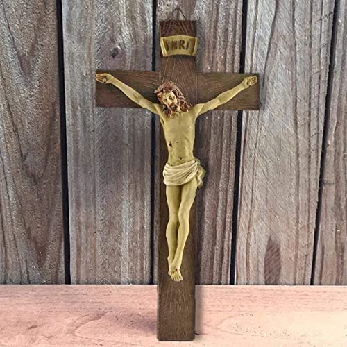 Cruz de parede de crucifixo de Jesus – Escultura de crucificação católica de resina de 23 cm, cruz I