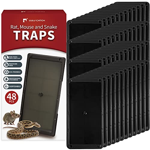 Image of LULUCATCH Super Glue Traps 48 Pack for Mice & Snakes, Larger, Heavier Sticky Traps with Non-Toxic Glue. Sticky Mouse Traps Indoor, Easy to Set, Pet Safe Pest Control